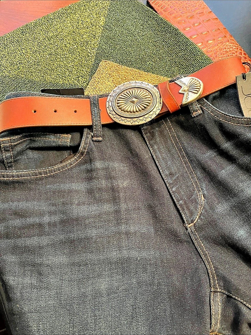 Brighton Western Concho Belt in Red & Brown